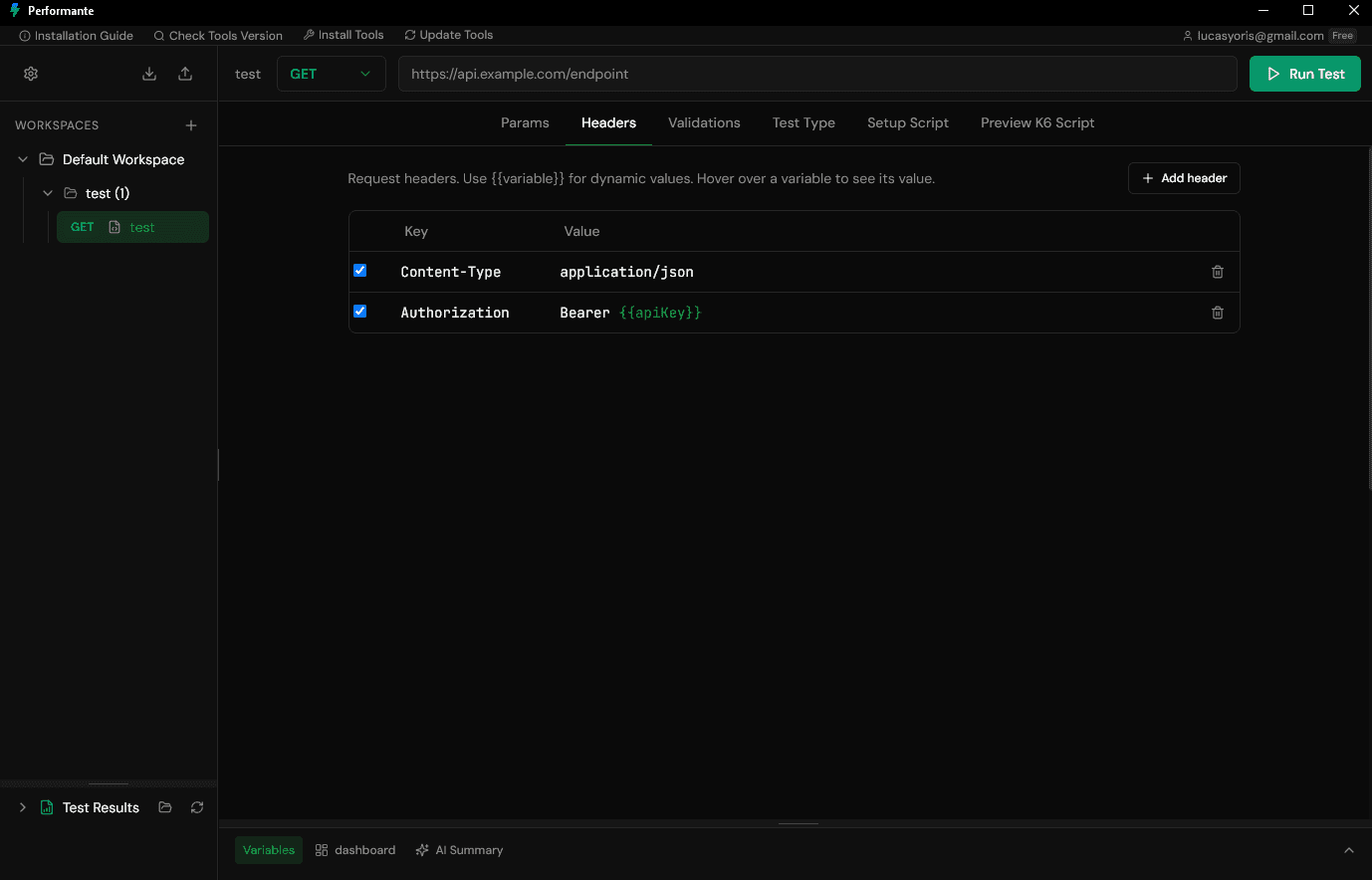 Performante request headers configuration with dynamic variables and environments